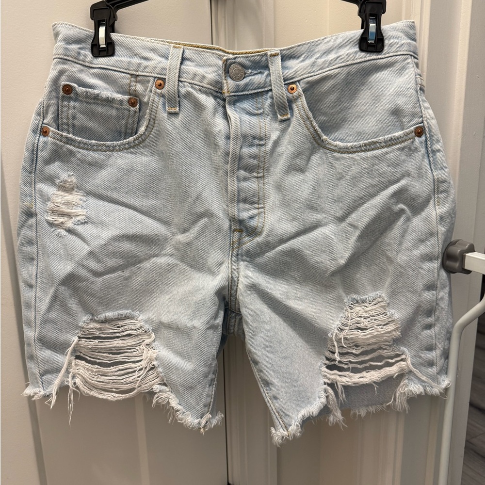 Levi's Light Blue Ripped Jean Shorts